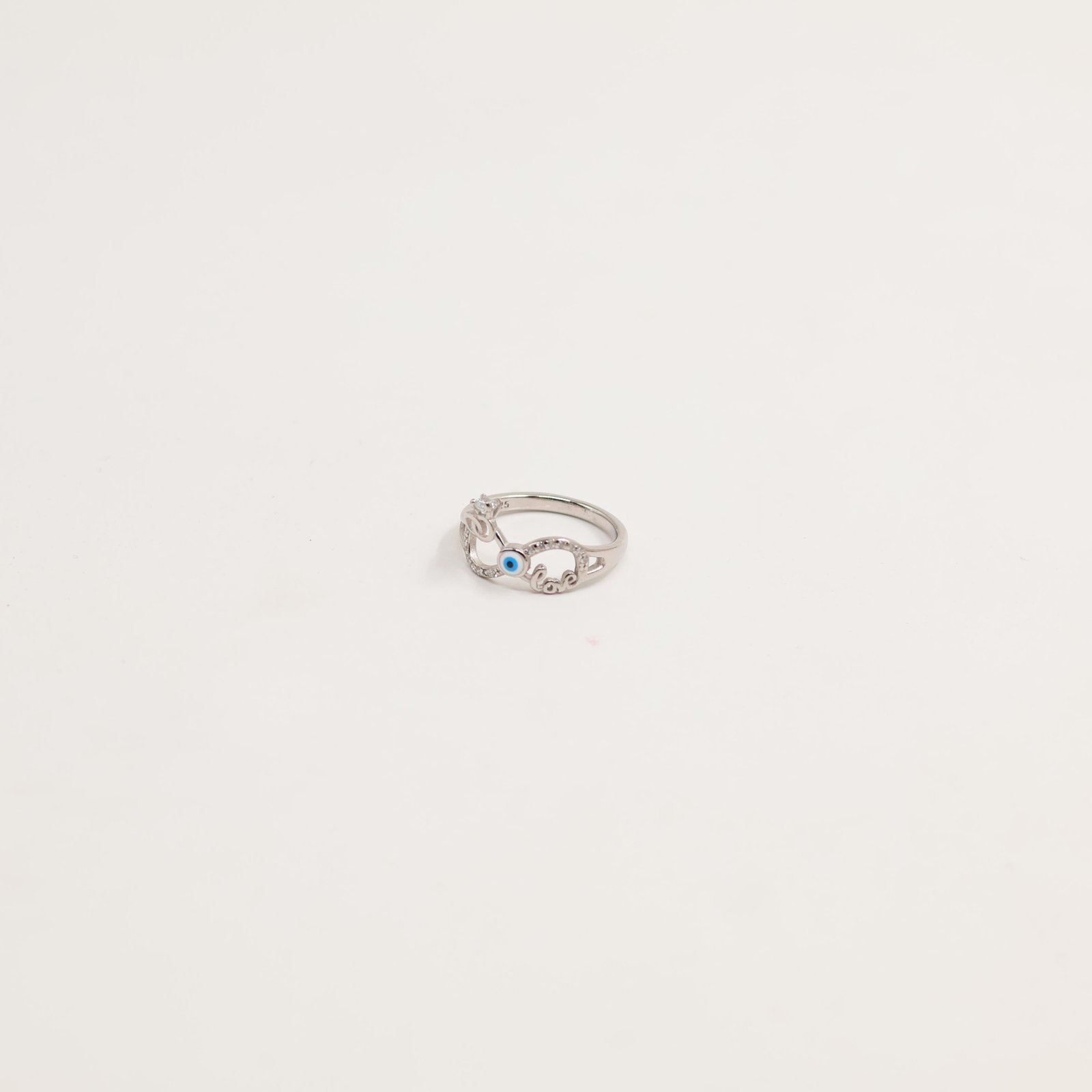 Silver Open Heart Pave Crystal Ring
