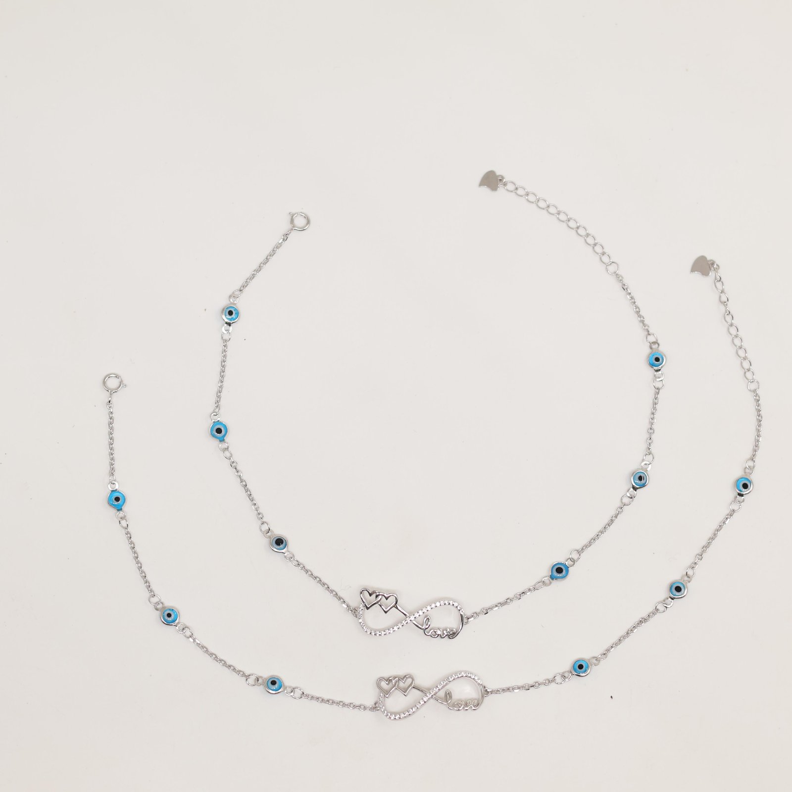 Silver Infinity Love Heart Evil Eye Bracelet