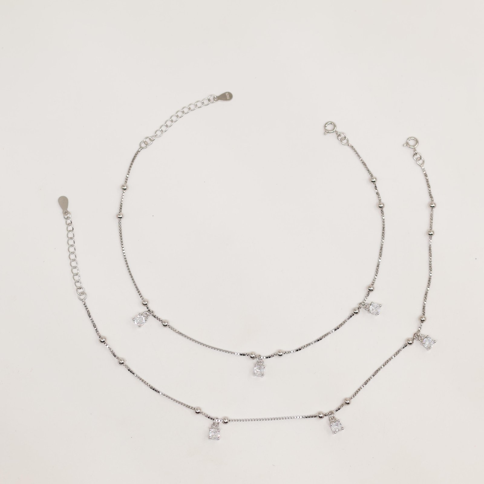 Silver Triple Crystal Dangle Station Bracelet