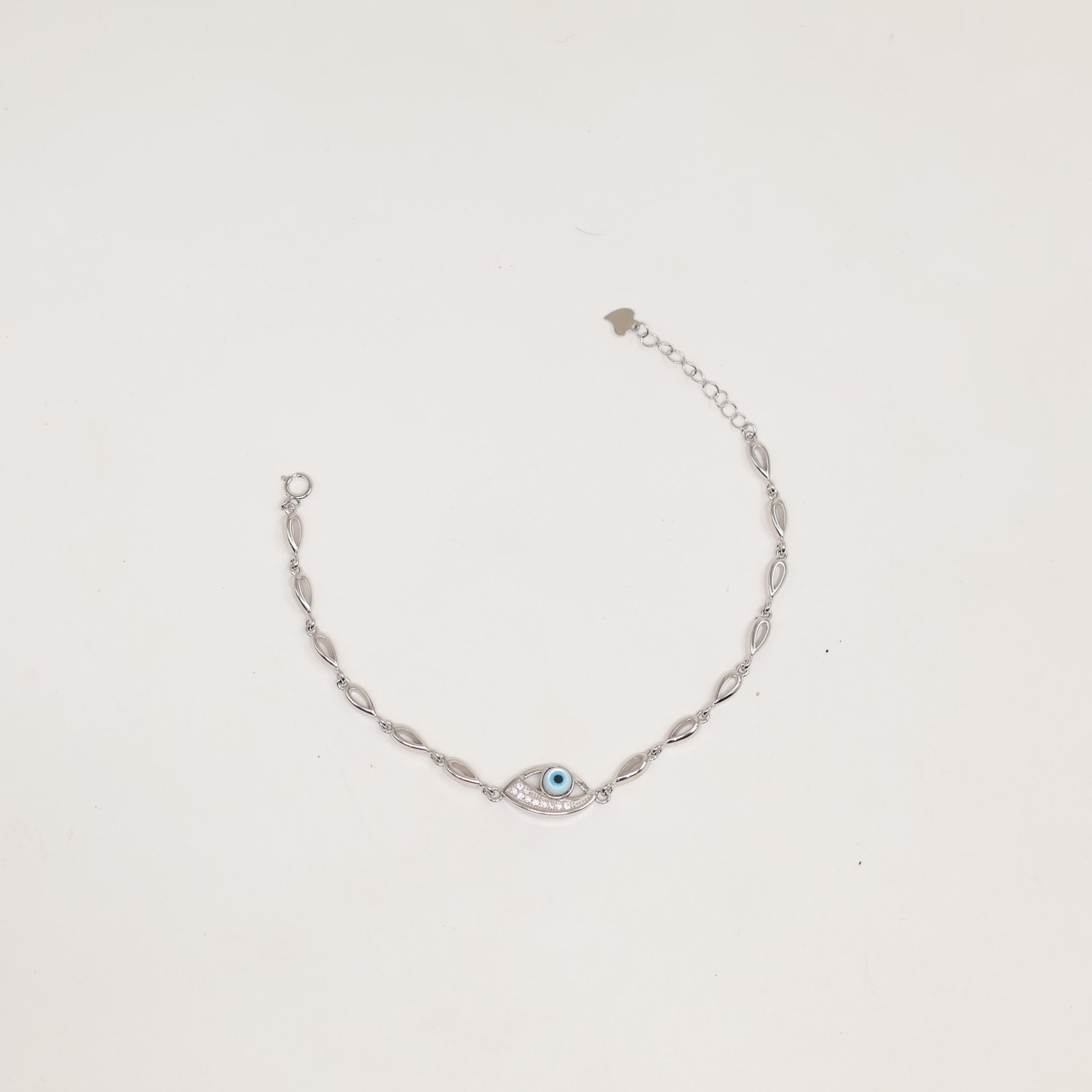 Silver Evil Eye Teardrop Link Bracelet