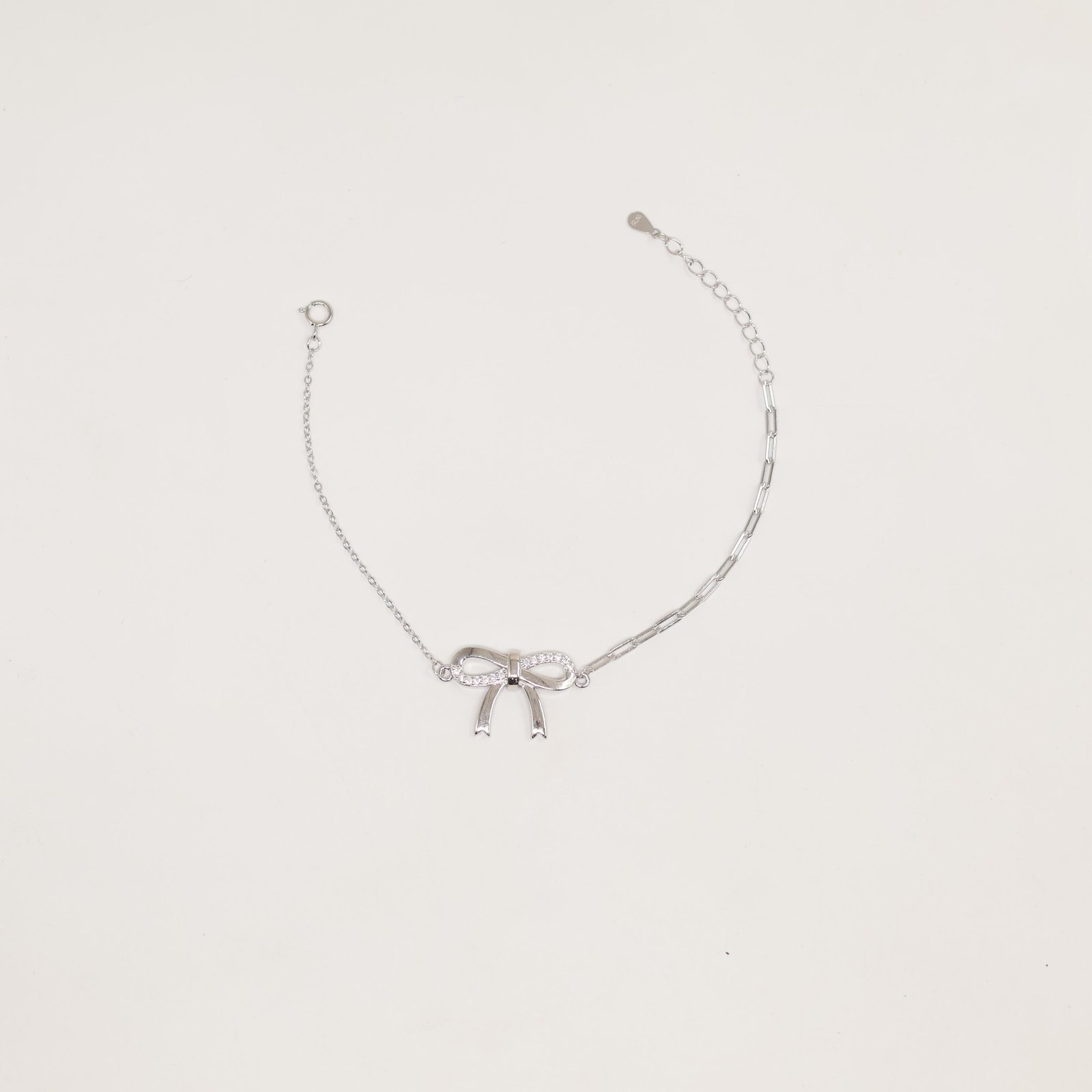 Silver Pave Bow Paperclip Chain Bracelet
