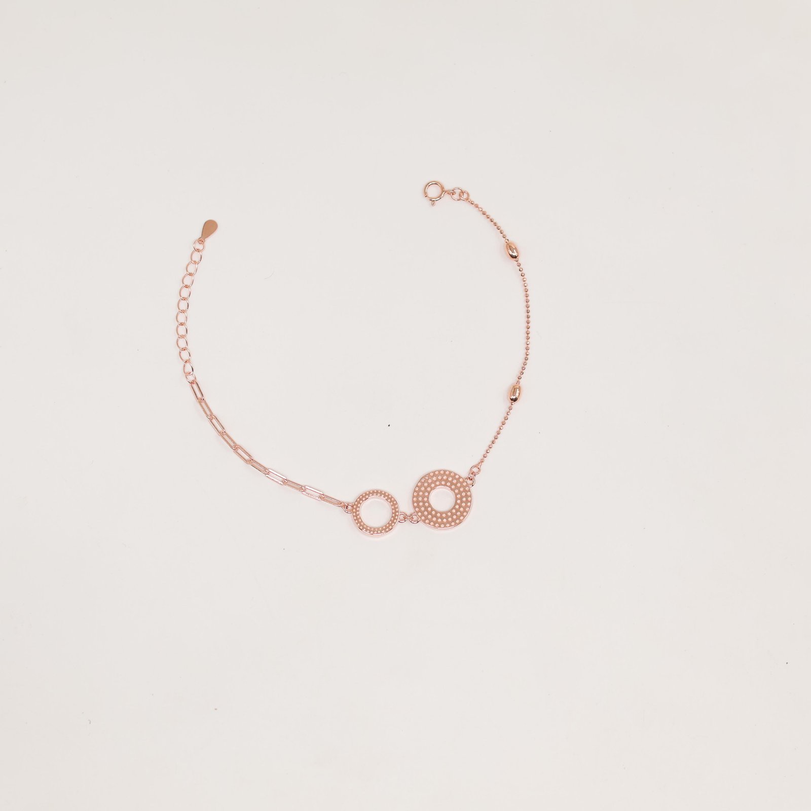Rose Gold Interlocking Circles Mixed Chain Bracelet