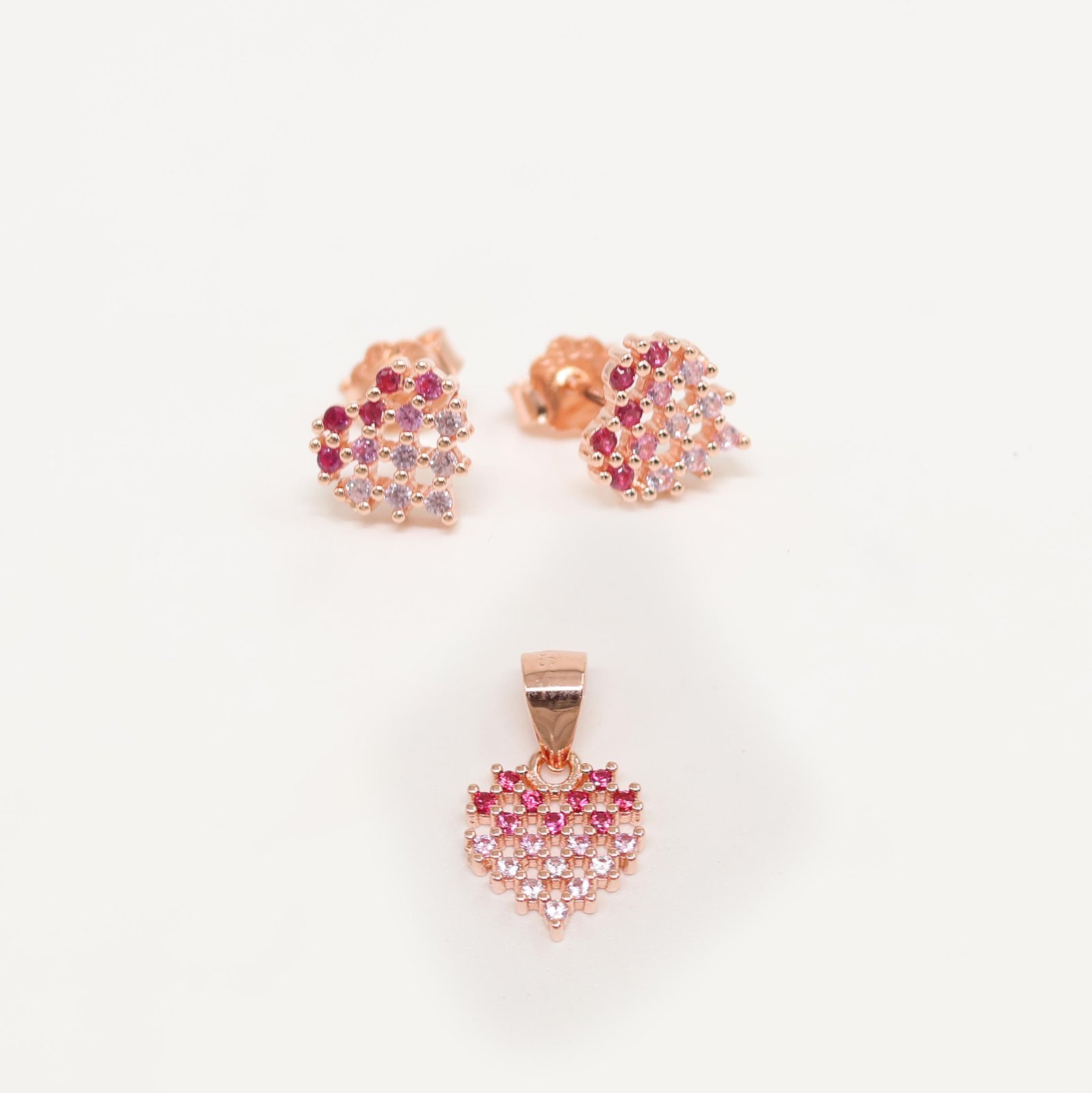 Rose Gold Pink Gradient Heart Stud Earring & Pendant Set
