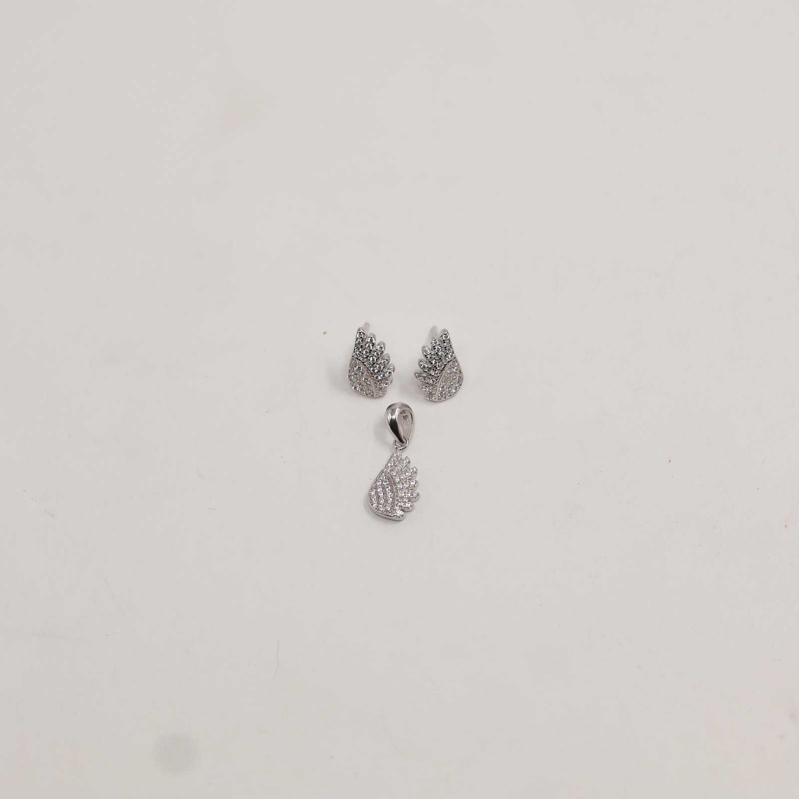 Silver Pavé Wing Earring & Pendant Set