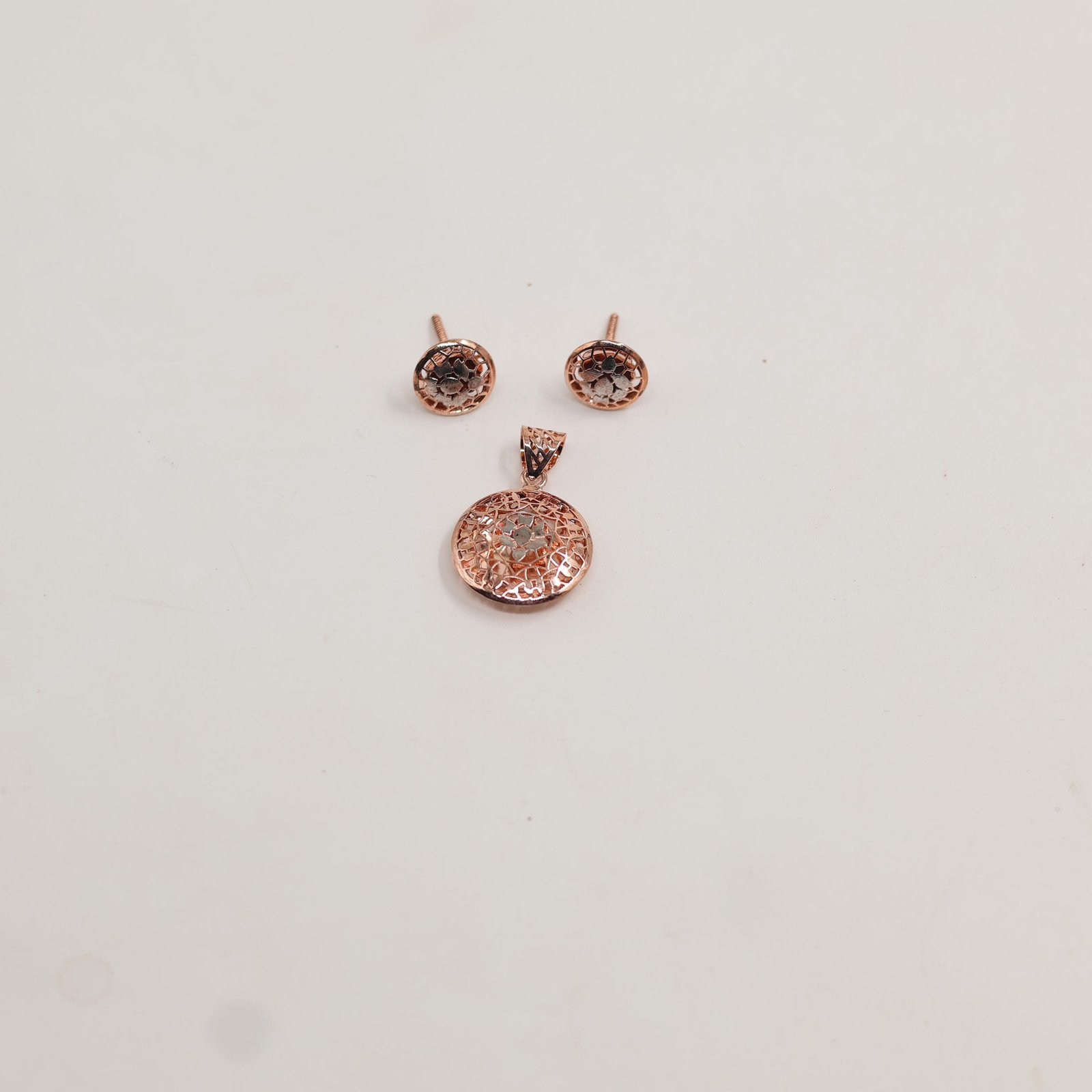 Rose Gold Filigree Circle Earring & Pendant Set