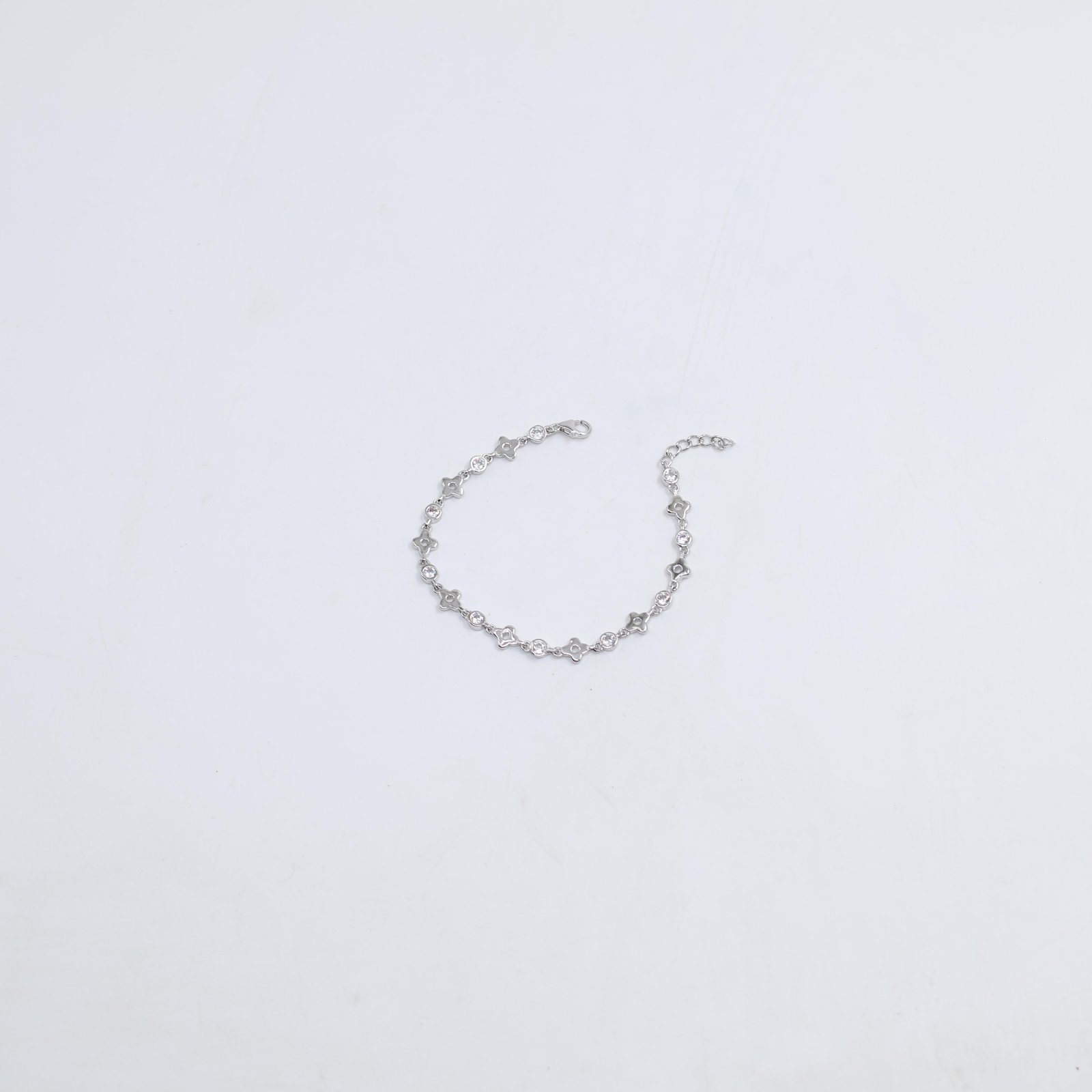 Silver Clover and Round Stone Link Bracelet